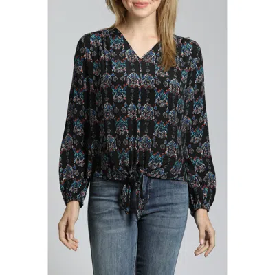 Apny Print Tie Front Top In Black