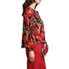 Apny Print Tie Front Top In Red Multi