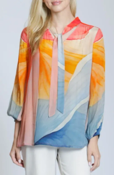Apny Print Tie Neck Top In Multi