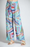 Apny Print Tie Waist Crop Wide Leg Pants In Blue Multi