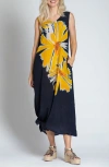 Apny Print V-neck Sleeveless Chiffon Midi Dress In Navy Multi