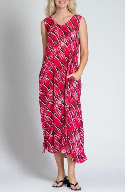 Apny Print V-neck Sleeveless Chiffon Midi Dress In Pink