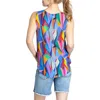 Apny Print V-neck Tank In Blue Multi