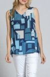 Apny Print V-neck Tank In Blue Multi