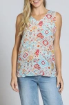 Apny Print V-neck Tank In Turquoise/red Multi