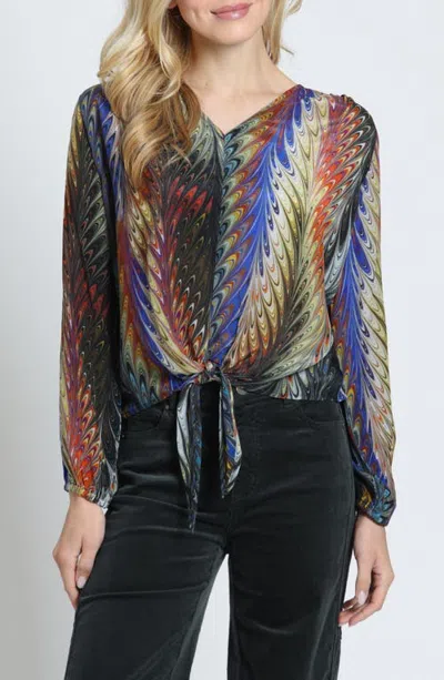 Apny Print V-neck Tie Front Top In Multi