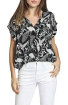 Apny Print Wrap Front Cotton High-low Top In Black