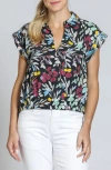 Apny Print Wrap Front Cotton High-low Top In Black Multi