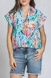 Apny Print Wrap Front Cotton High-low Top In Blue Multi