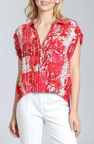 Apny Print Wrap Front Cotton High-low Top In Red Multi