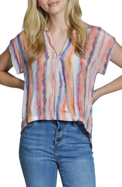Apny Print Wrap Front Cotton High-low Top In Multi