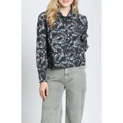 Apny Printed Cropped Cotton Shirt In Jet/sage Mineral Multi