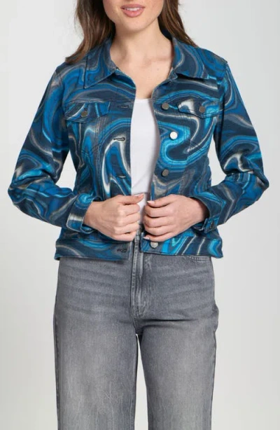 Apny Printed Denim Jacket In Blue