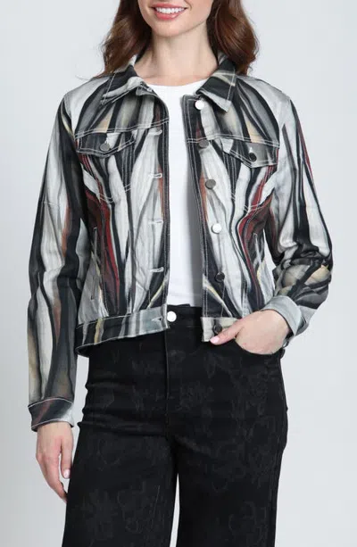 Apny Printed Denim Jacket In Gray