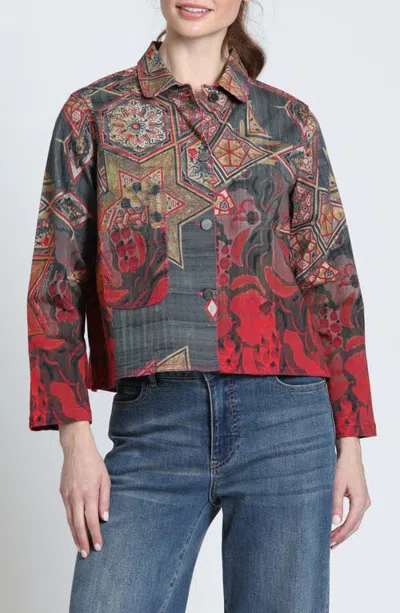Apny Printed Denim Jacket In Carbon/crimson Spice