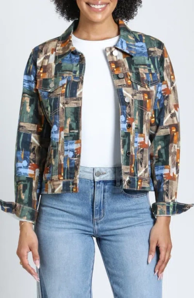 Apny Printed Denim Jacket In Multi
