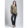 Apny Printed Smocked Cuff Top In Beige Multi