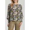 Apny Printed Smocked Cuff Top In Blue