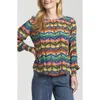 Apny Printed Smocked Cuff Top In Multi