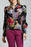 Apny Puff Shoulder Button Front Top In Multi