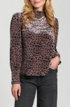 Apny Puff Shoulder Button Front Top In Animal Print