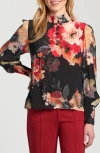 Apny Puff Shoulder Button Front Top In Multi