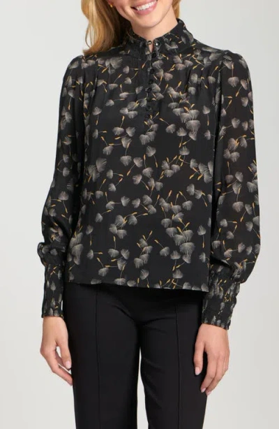 Apny Puff Shoulder Button Front Top In Multi