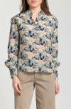 Apny Puff Shoulder Button Front Top In Multi