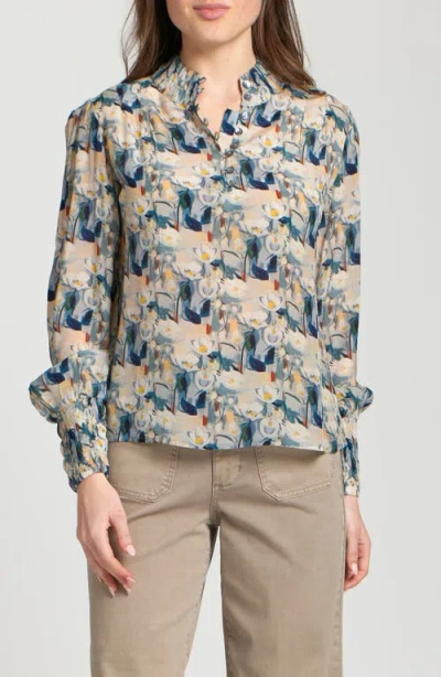 Apny Puff Shoulder Button Front Top In Multi