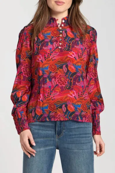 Apny Puff Sleeve Blouse With Ruched Detail In Vintage Tropical In Multi