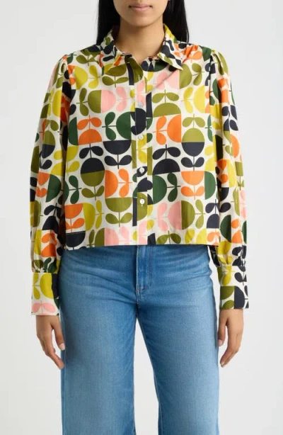 Apny Puff Sleeve Cotton Shirt In Citrus Multi