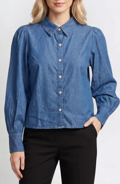 Apny Puff Sleeve Cotton Shirt In Blue