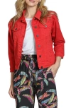 Apny Puff Sleeve Denim Jacket In Rocco Red