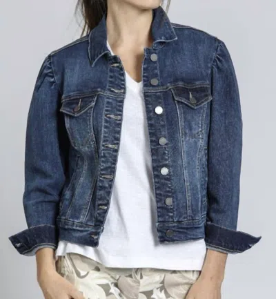 Apny Puff Sleeve Jean Jacket In Indigo In Blue