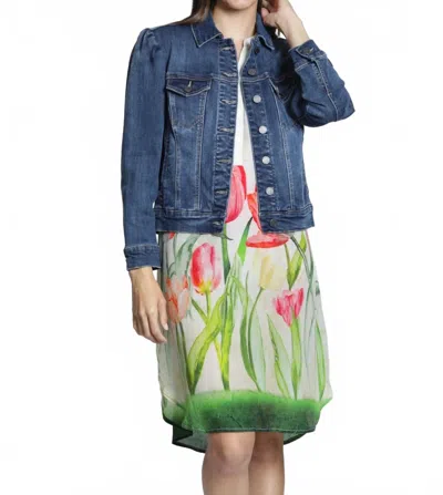 Apny Puff Sleeve Jean Jacket In Indigo In Blue
