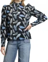 Apny Puff Sleeve Ruched Blouse In Shades Of Blue Feather In Multi