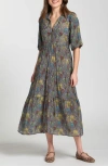 Apny Puff Sleeve Tiered Shirtdress In Gray
