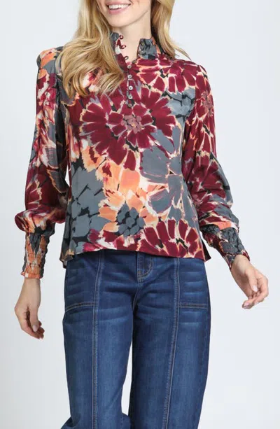 Apny Puffed Sleeve Ruched Shirt In Multi