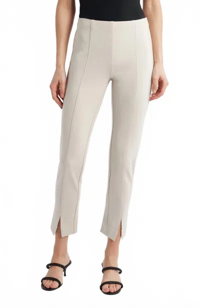 Apny Pull On Ponte Pant With Split Hem In Beige In Animal Print