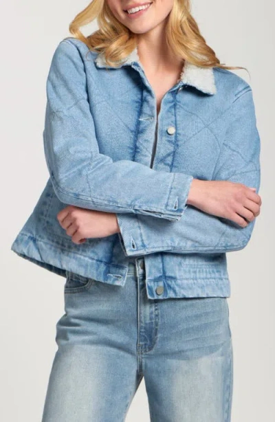 Apny Quilted Denim & High Pile Fleece Jacket In Blue