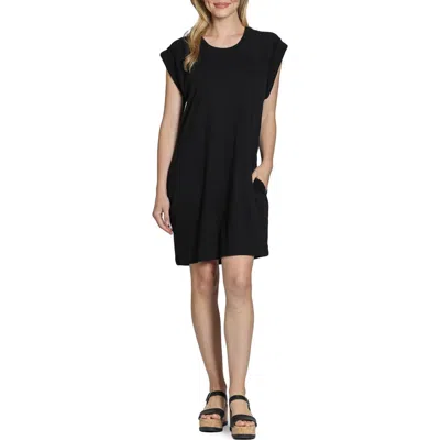 Apny Raglan Cap Sleeve Cotton Shift Dress In Black
