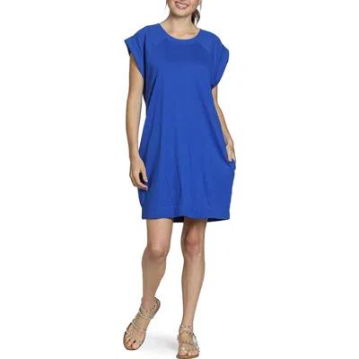 Apny Raglan Cap Sleeve Cotton Shift Dress In Dazzling Blue