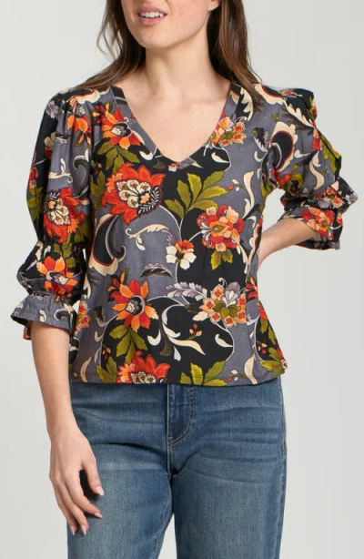 Apny Renaissance Print Top In Gray