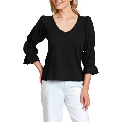 Apny Renaissance Sleeve Cotton Slub Top In Black