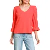 Apny Renaissance Sleeve Cotton Slub Top In Orange