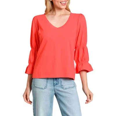 Apny Renaissance Sleeve Cotton Slub Top In Orange