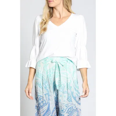 Apny Renaissance Sleeve Cotton Slub Top In White