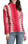 Apny Retro Funnel Neck Top In Red Multi
