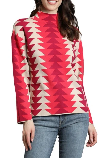 Apny Retro Funnel Neck Top In Red Multi