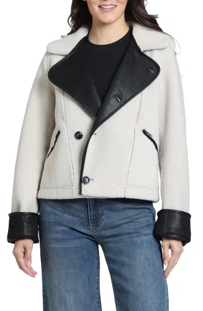Apny Reversible Faux Leather Trim Aviator Jacket In White